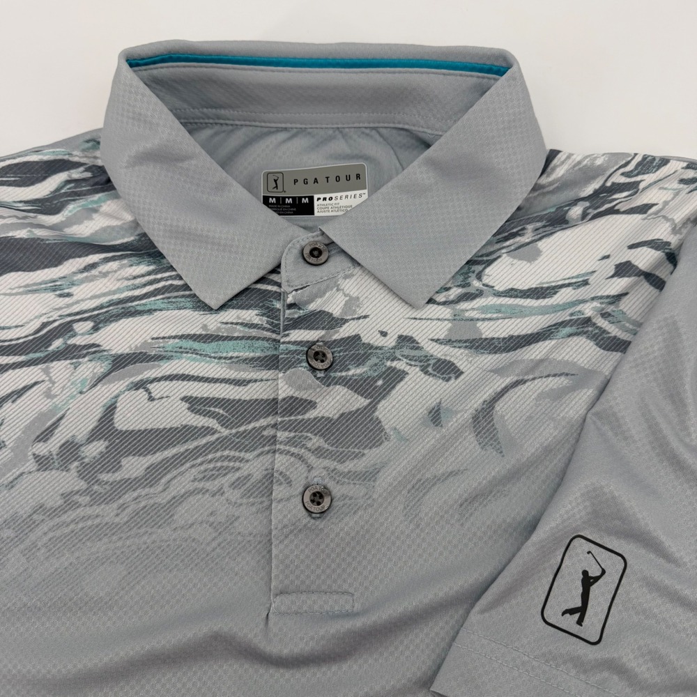 PGA‎ Tour Polo Men Medium Gray Dawn Pro Series Athletic Fit UPF 40 Stretch